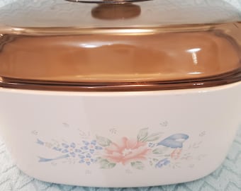 Corning Ware 5 Liter Casserole Dish w/ Pyrex Lid SYMPHONY Pattern A-5-B *Free Shipping