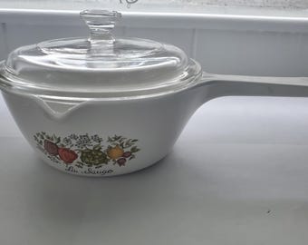 Vintage Corning Ware 2 1/2 Cup Spouted Saucepan and Clear Lid ~ Spice O' Life - Spice of Life P-89-B FREE SHIPPING