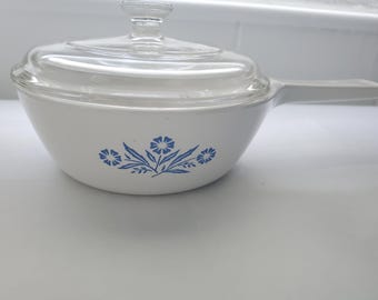 Vintage Corning Ware BLUE CORNFLOWER P-81-B Saucepan Menuette and glass lid ~ 1 Pint - Free Shipping