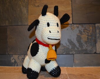 Crocheted Cow, Amigurumi, Cow, Stuffed Cow, Stuffed Animal, Stuffed Farm Animal, Farm Animal Toy, Crocheted Farm Animal, Kids Toy