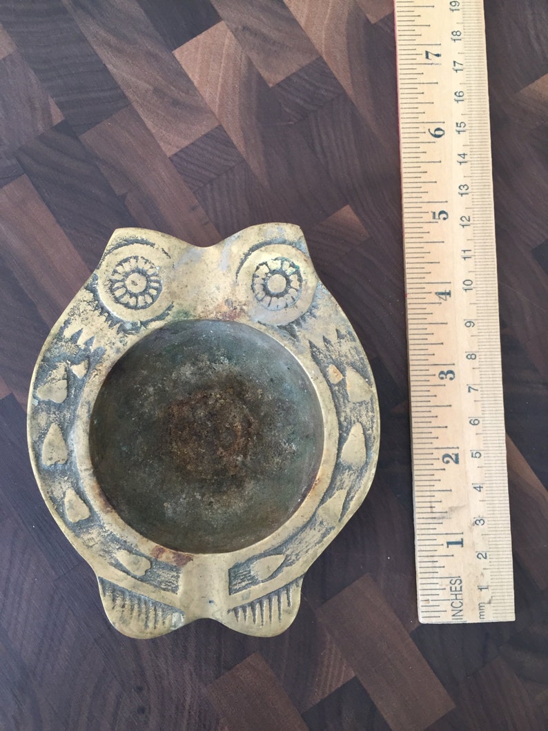 Vintage Brass Owl Ashtray