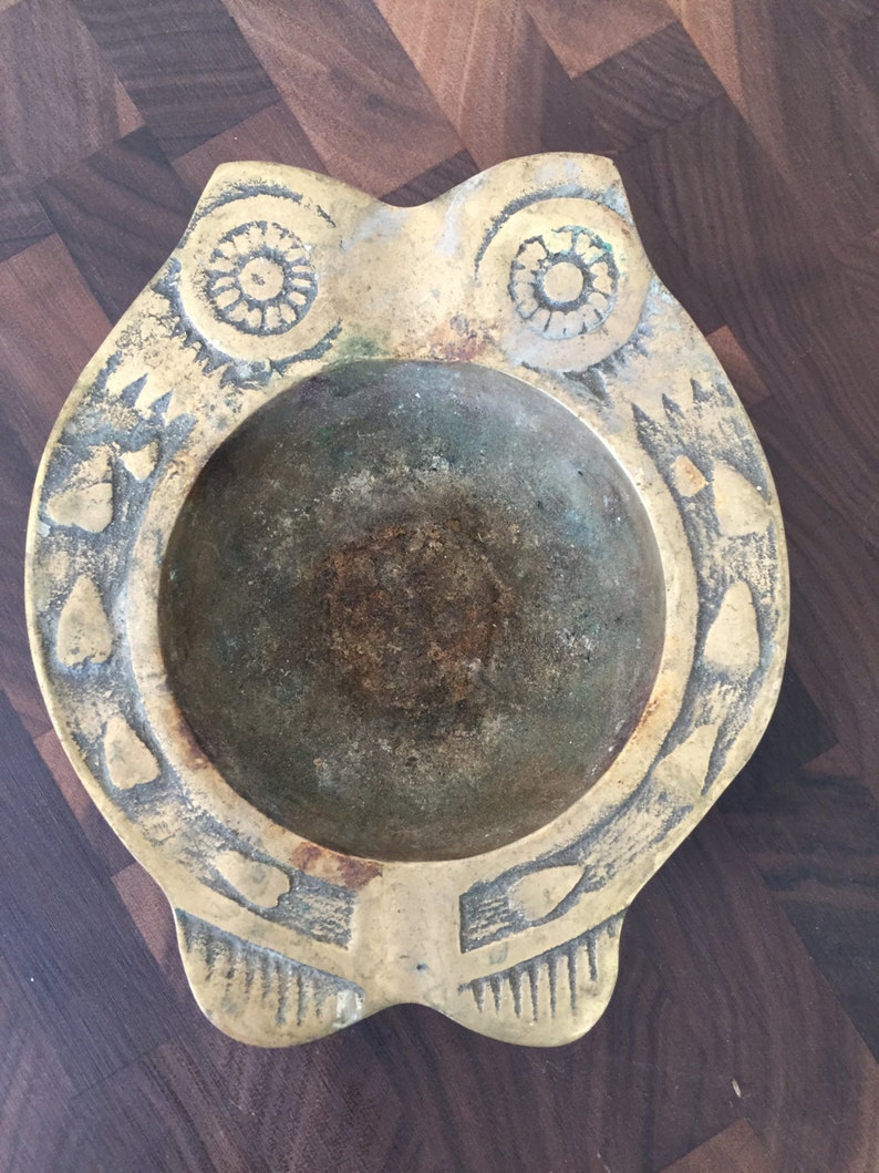 Vintage Brass Owl Ashtray
