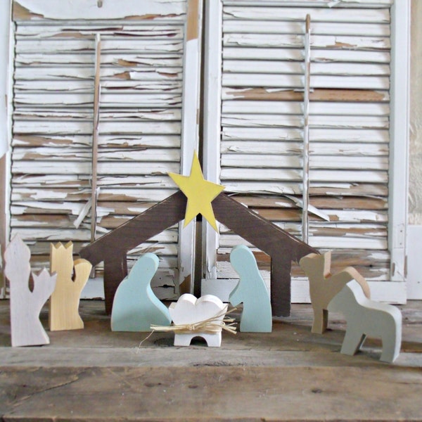 Custom made - Nativity set, Christmas decoration, holy night decor, babe in manger decor, nativity, rustic Christmas decor, wood nativity