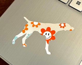 SAP-vinylsticker | Duitse Kortharige Wijzer | Bloem retro hondensilhouet | smiley bloem Duitse korthaar hond sticker