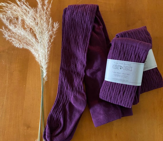 Midnight Violet Purple Cable Knit Tights Stockings for Baby Toddler Girl Hand Dyed Tights Cotton Tights Classic Ringspun Cotton