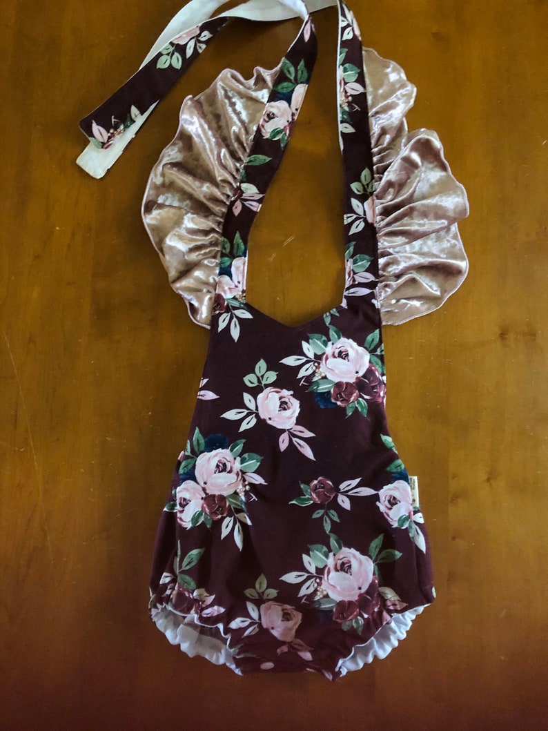 Purple Rose Cotton Velvet Ruffle Romper Toddler Floral Romper Baby Girl Holiday Outfit Classic Romper Rose Plum Purple Boho Romper
