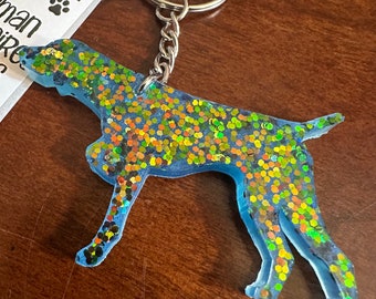 Green Blue Sparkle German Shorthair Pointer Keychain | dog key chain charm | gsp lover gift | GSP key chain | keychain | dog key ring  |
