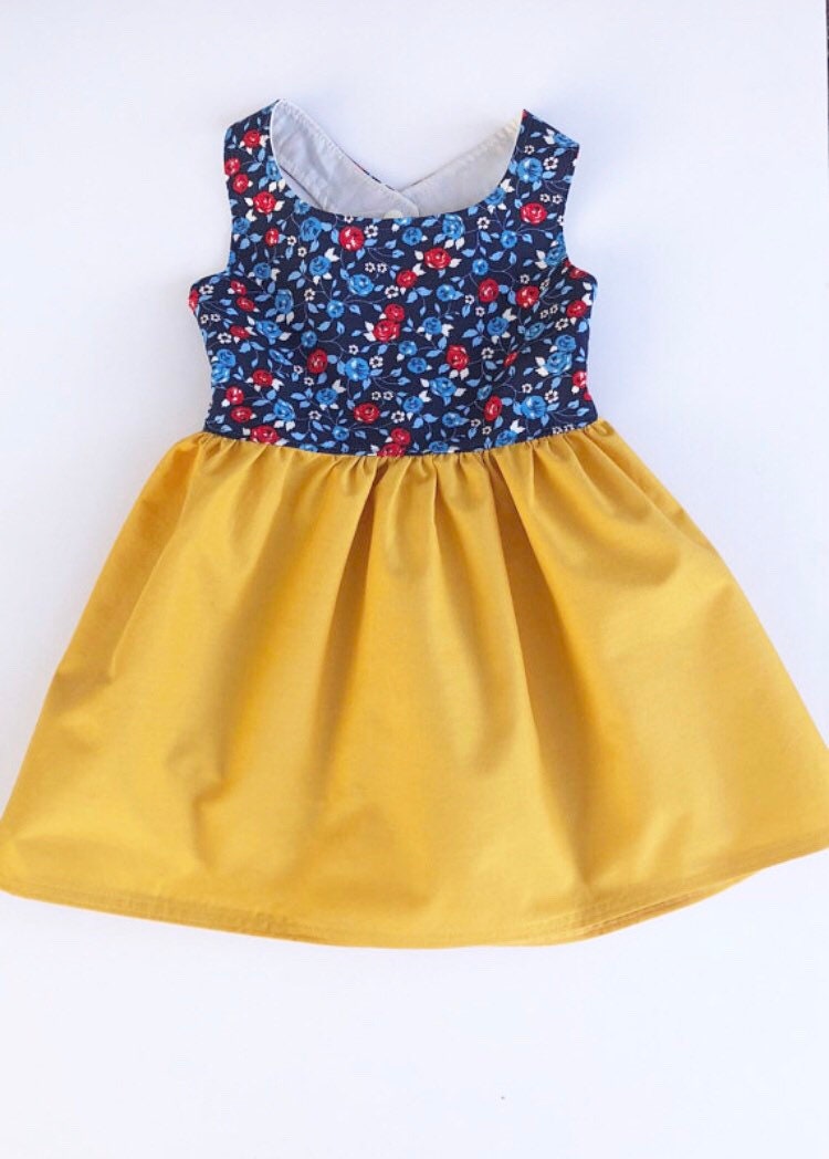 18 months 2T yellow navy floral Dress Toddler Girl Country | Etsy