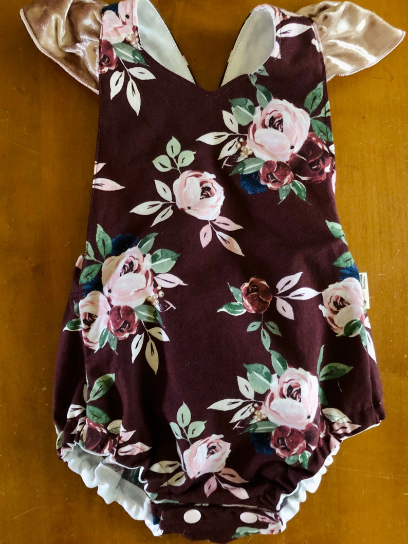 Purple Rose Cotton Velvet Ruffle Romper Toddler Floral Romper Baby Girl Holiday Outfit Classic Romper Rose Plum Purple Boho Romper