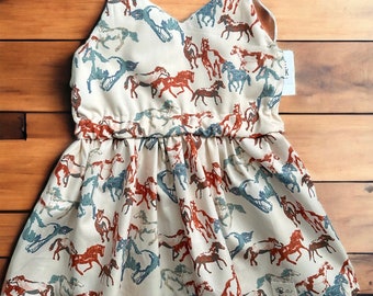 Boho Horse Toddler Summer Dress | neutral Horse Dress | horse Birthday Toddler Dress | Girl wild horse Outfit | classic birthday dress