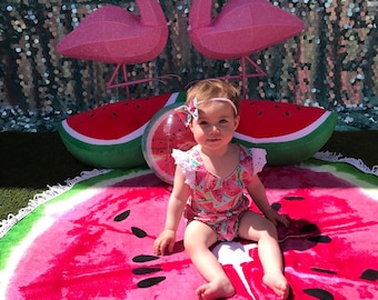 Watermelon Romper | baby playsuit | Toddler Baby romper | summer outfit | photo outfit | Girl romper pink ruffle | Birthday Romper