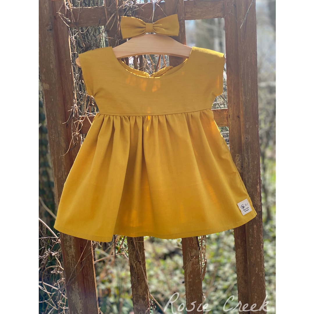 Mustard Yellow Baby Dress Baby 100 Cotton Dress Baby Summer Dress Vintage Style Baby Dress