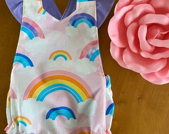 0-3 month Rainbow Baby Romper | Rainbow Purple Pink Ruffles | Rainbow Outfit | Baby Spring Outfit | Baby Rainbow | Baby romper | Rainbow