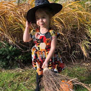 Halloween Vintage Style Dress | Toddler Girl cat Dress | Girls cotton Dress | spider spooky witch | Girl birthday present |