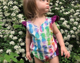 Purple Pineapple Romper | Toddler playsuit | Baby romper | summer outfit | photo outfit | Girl romper | Birthday Romper | ruffles