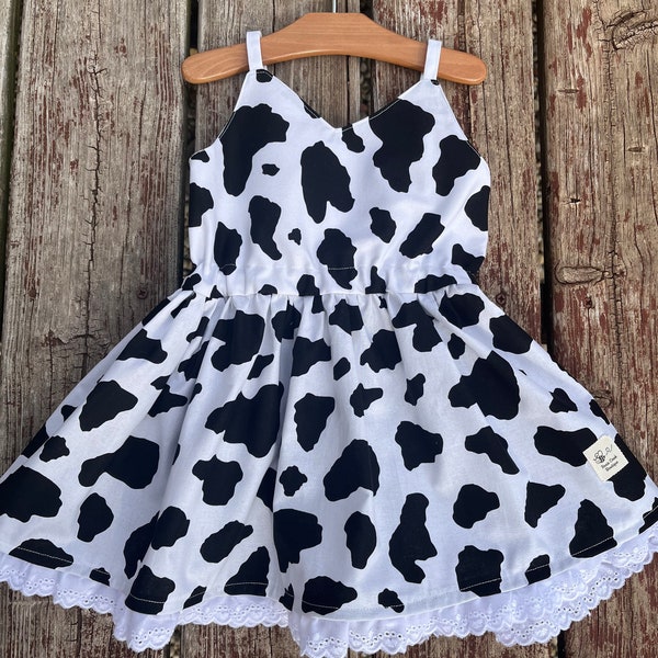 Kuh Baby Kleinkind Sommer Kleid | Retro Bauernhof Kuh Helles Kleid | Tier Geburtstags-Kleinkindkleid | Mädchen-Kuh-Outfit |
