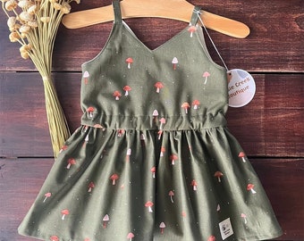 Mushroom hunter green Baby Toddler Summer Dress | earthy Dress | Birthday Toddler Dress | Girl Photo Outfit | Birthday Dress |