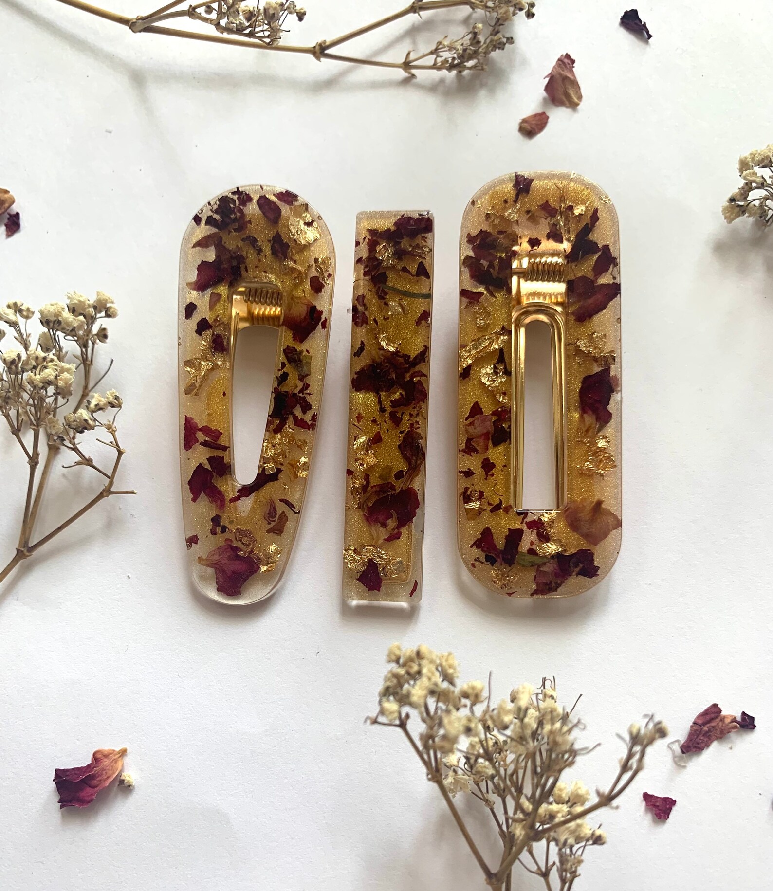 Rose petal and gold leaf hair clips gold hair slides Etsy