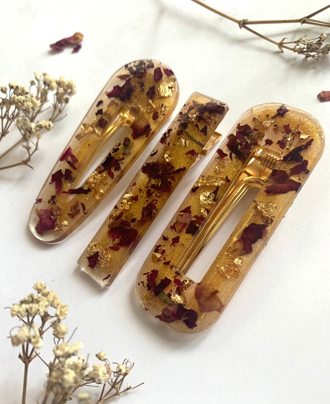 Rose Petal and Gold Leaf Hair Clips Gold Hair Slides Etsy UK