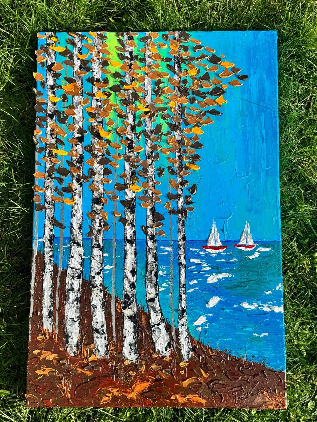 Original Textured Aspen Tree Painting, Large Birch Forest Wall Art ...