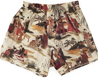 Boxershorts Oishi - Handmade, Cotton, Japanese, Geisha Print, Samurai, MAKONIA