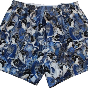 Boxershorts Ushioda Handmade, Cotton, Japanese/ Geisha Print, Blue, MAKONIA image 1