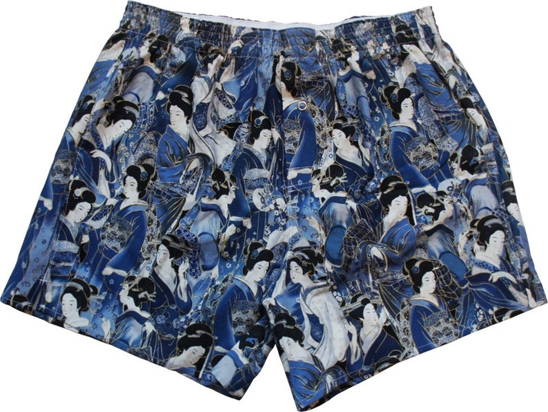 Boxershorts Ushioda Handmade, Cotton, Japanese/ Geisha Print, Blue, MAKONIA image 1