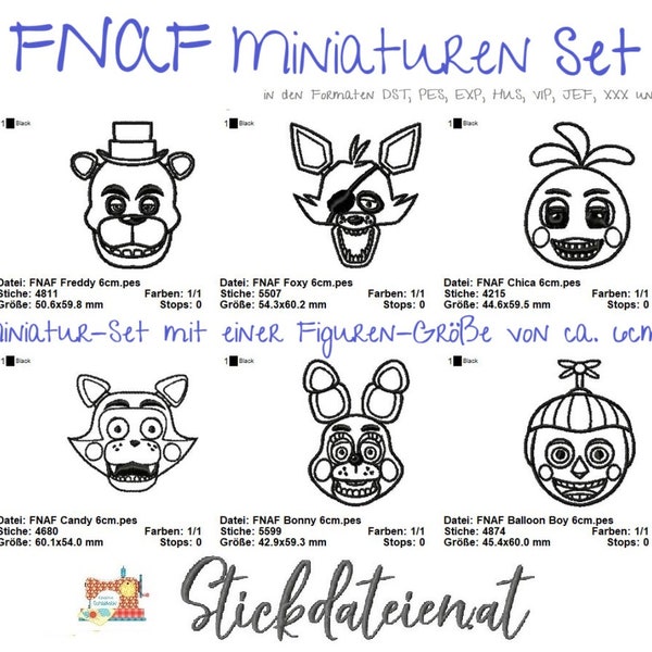 Embroidery file FNAF miniatures set, embroidery file 6 cm, digital embroidery template, instant download, Five Nights at Freddy's embroidery file, machine embroidery