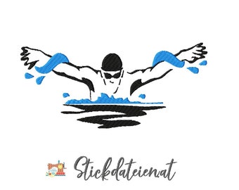 Stickdatei Schwimmen, Wassersport Stickvorlage, Triathlon Stickdatei in 3 Größen, Maschinensticken, Digitale Stickvorlage Sofortdownload