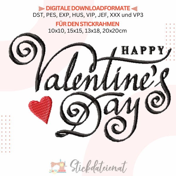 Happy Valentine's Day Stickdatei, Romantische Stickerei, Valentinstag Stickdatei, Herz Stickdesign, Valentinstags-Dekoration, Maschinenstick