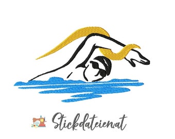 Stickdatei Schwimmen, Triathlon Stickdatei in 3 Größen, Stickdatei für Sportler, moderne Stickdatei zum downloaden, Maschinensticken