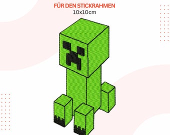 Minecraft Creeper Stickdatei, Pixel Creeper Stickmuster 10x10, Gaming Stickdesign, Minecraft Charakter Stickerei, Blockfiguren Stickdatei