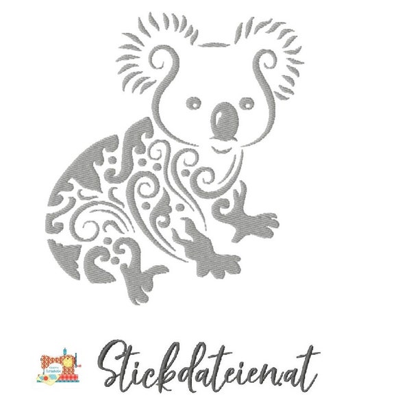 Koala Stickdatei, Australien Stickdatei, Tiergarten, Zoo Stickdatei, Stickdatei Koalabär, Stickdatei in 3 Größen, Maschinensticken