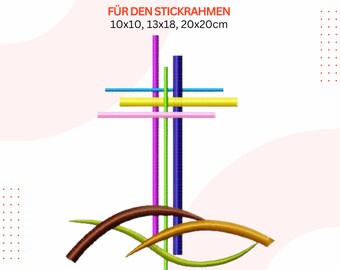 Stickdatei Bunte Kreuze, Stickdatei Taufe Kommunion, Stickdatei in 3 Größen, religiöse Stickdatei, Stickdatei religiös, Maschinensticken