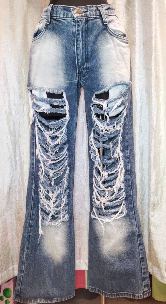 Distressed Vintage Ripped Flare Jeans