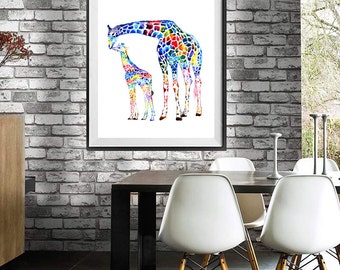 Colorful Giraffes watercolor print - Giraffes colorful art  Animal art - Art print - Animal watercolor - Giraffes - Nursery art - Wall art