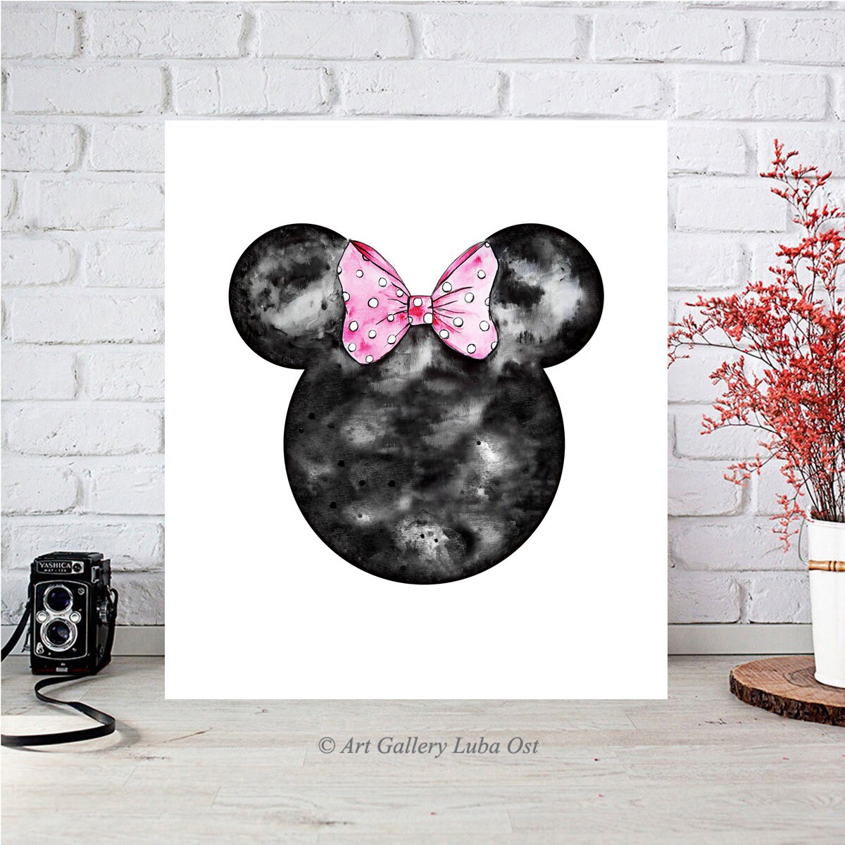Mickie Mouse Art Print Mickey Abstract Disney Poster Disney Art Nursery  Wall Decor Black & White Watercolor Mickie Mouse Art Ptint 
