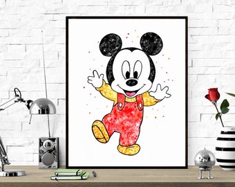 Baby Mickey Mouse Art Print - Colorful Mickey art - Disney poster - Nursery Wall Decor - Baby Mickey Mouse Art Print - Baby Wall Art Print