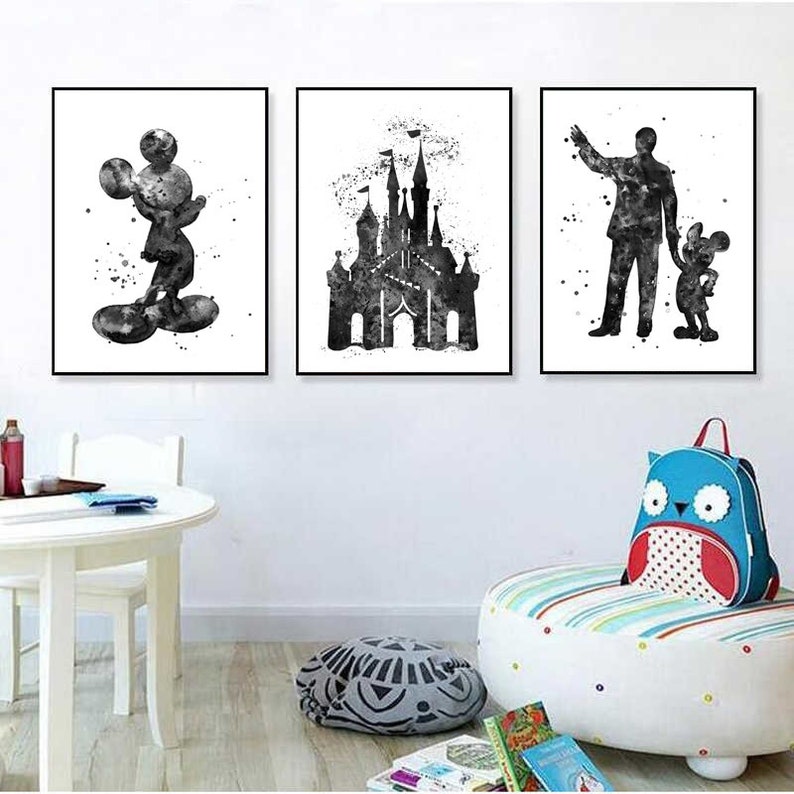 Download Disney Watercolor Prints Cinderella Castle Art Print Walt Disney Mickey Disney Set Black And White Art Prints Nursery Wall Decor Art Collectibles Painting Zedmusicbox Com