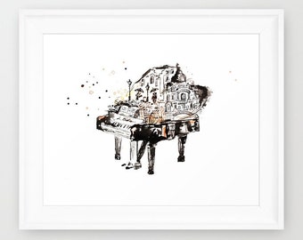 Watercolor Piano Print of My Original Painting - Musical Instrument Watercolor Painting - Nursery Wall Decor - Abstract Art - Music theme