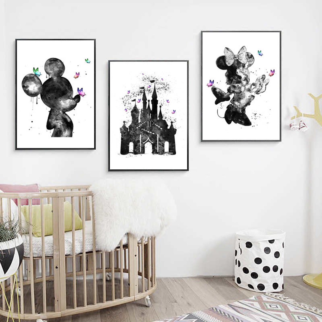 Disney Set Black and White Art Prints Disney Watercolor Prints ...
