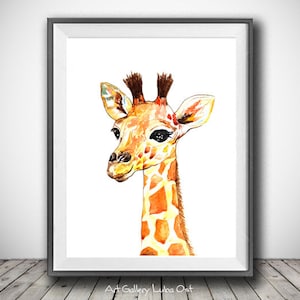 Baby Giraffe watercolor painting print Giraffe art print Animal art Giraffe print Animal watercolor Animal portrait Nursery art image 1