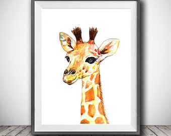 Baby Giraffe watercolor painting print - Giraffe art print - Animal art - Giraffe print - Animal watercolor - Animal portrait - Nursery art