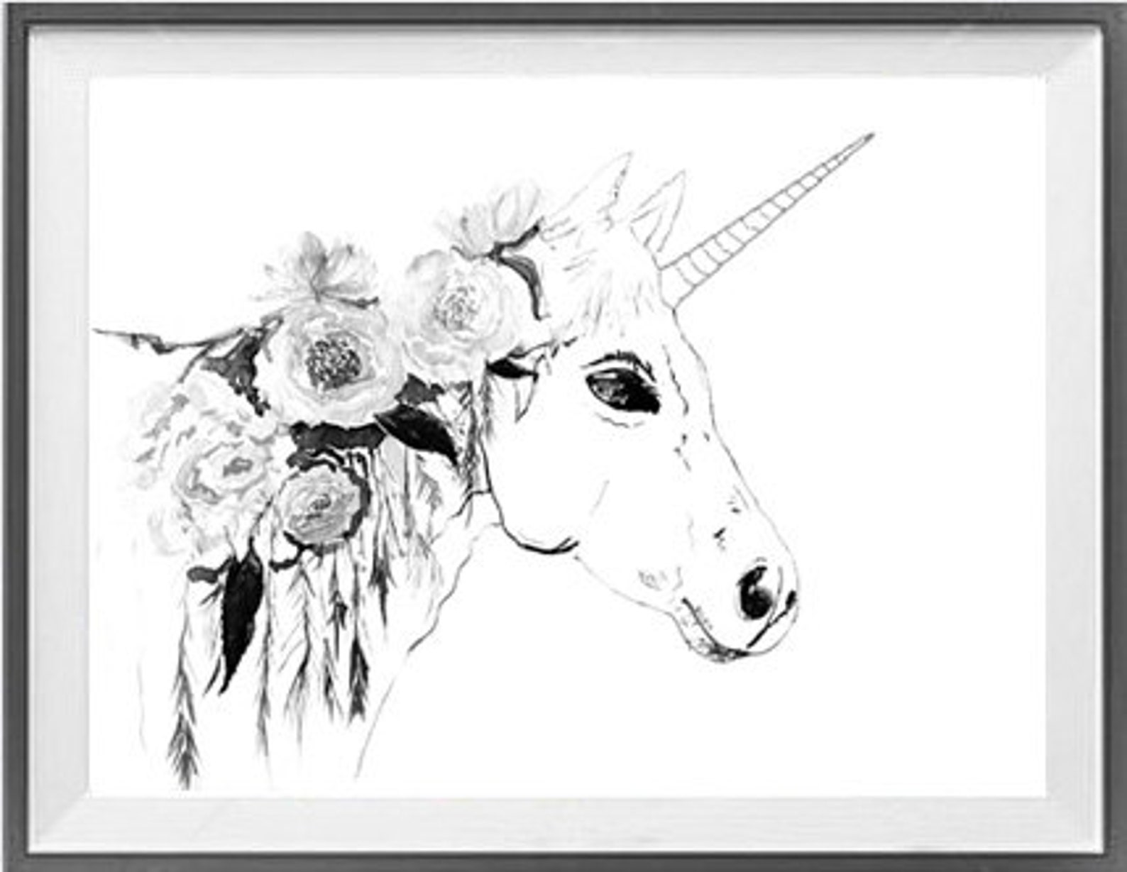 Unicorn Watercolor Painting Print Unicorn and Flowers Art Etsy