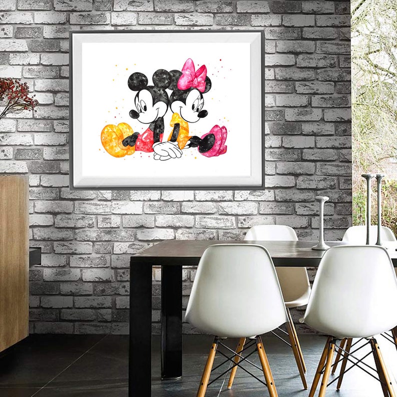 Mickey and Minnie Mouse Watercolor Print Mickey and Minnie | Etsy