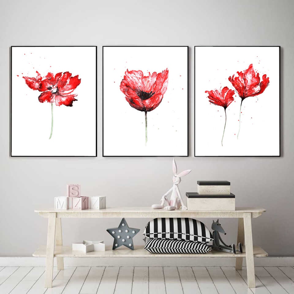 Red Poppy Flowers Red Flowers Art Print Watercolor Flowers - Etsy