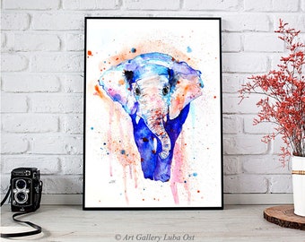 Impresión de pintura de acuarela de elefante - Arte de elefante - Arte animal - Impresión de ilustración - Acuarela de animales - Retrato de animales - Decoración de paredes - Arte