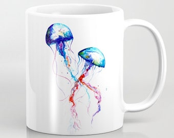 Jellyfish Mug Watercolor - Tea Mug - Nice Gift - Coffee Mug - Watercolor Mug - Jellyfish Cup Art - Printed Mug - Ceramic Mug - Jellyfish Art