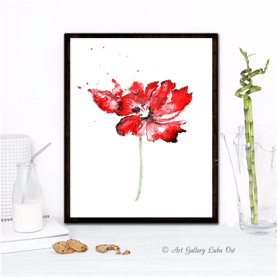 Poppy Flower 1 Red Poppy Art Print Watercolor Flowers Flower Print ...