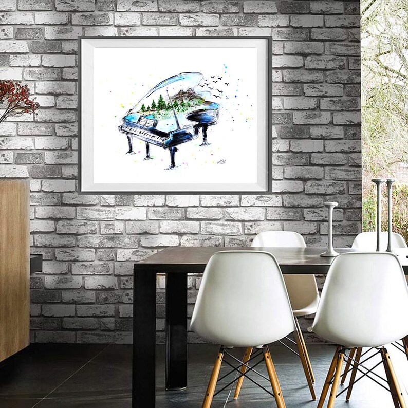 Watercolor Piano with nature Watercolor Piano Nursery art Art Print Musical Instrument Print of My Original Painting Wall Art